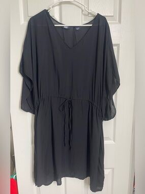 Lands' End Black V-Neck Swim Cover Up with Drawstring Waist